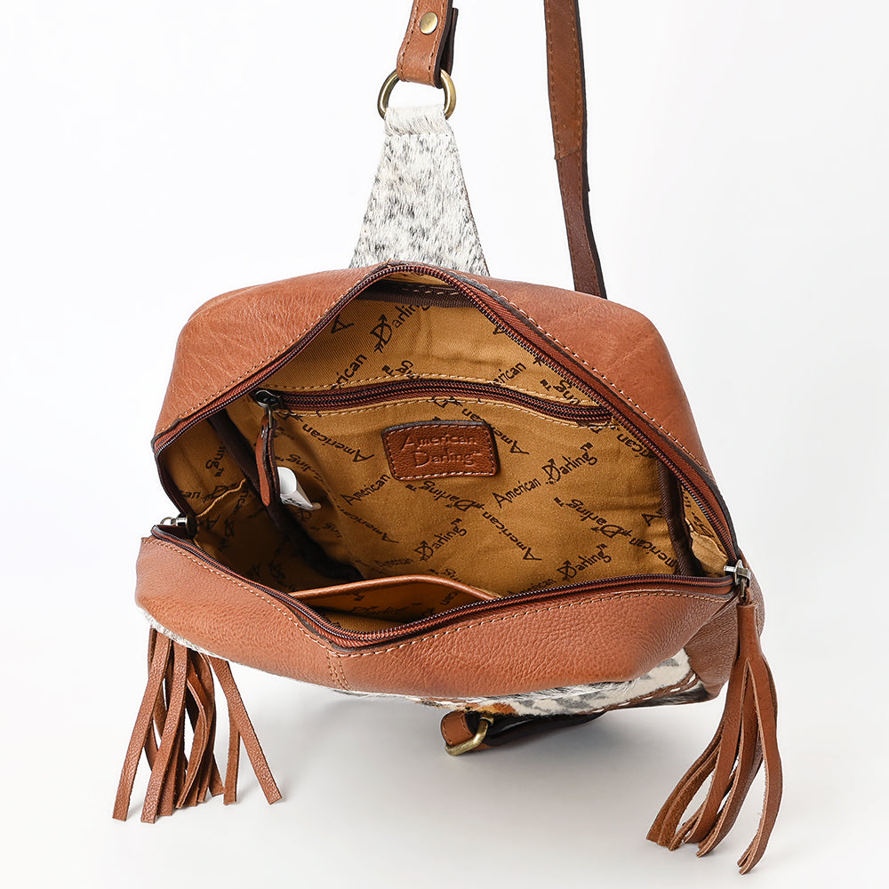 ADBGA623 Southwestern Cowhide Crossbody Backpack with Wool Panel & Leather Trim