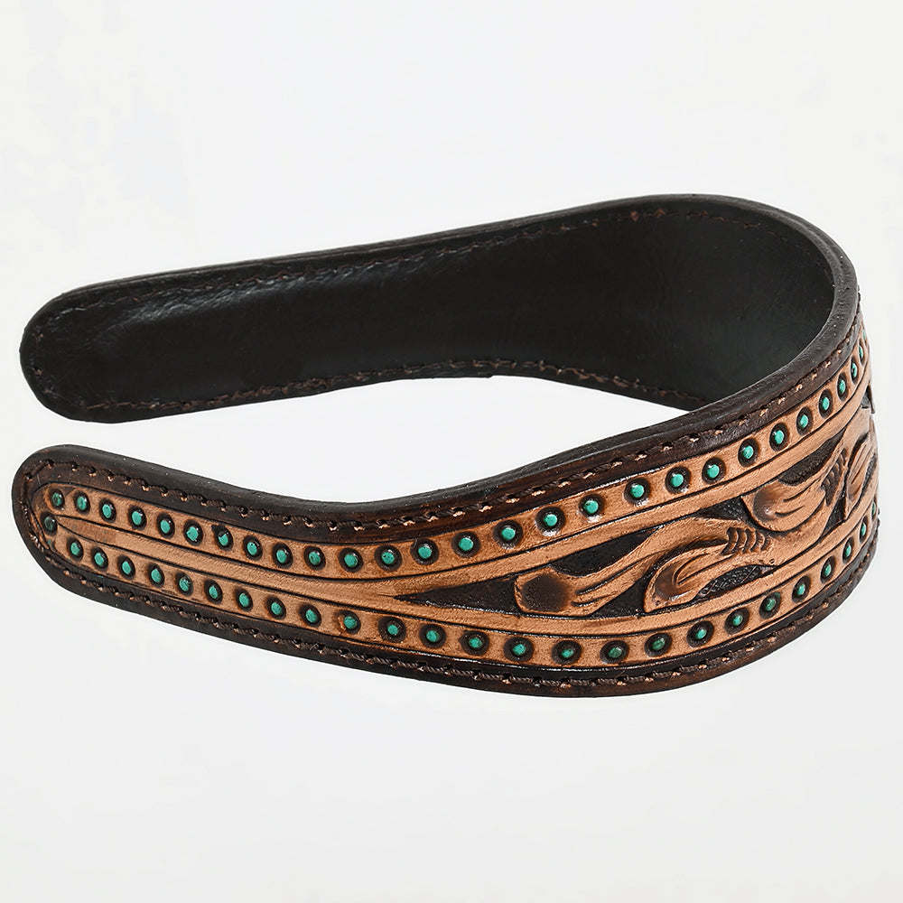 ADABA102 American Darling Hand-Tooled Western Leather Floral Carved Hair Band.