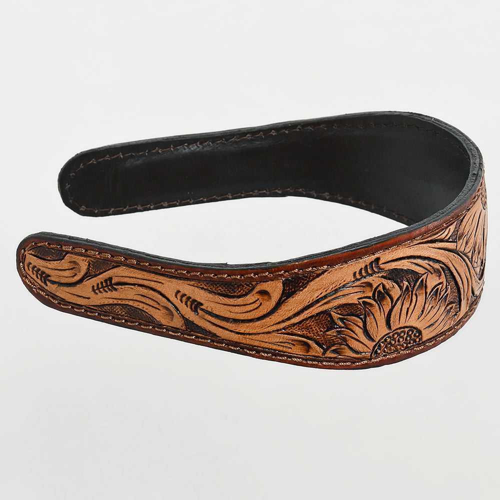 ADABA103 American Darling Hand-Tooled Western Leather Floral Carved Hair Band.