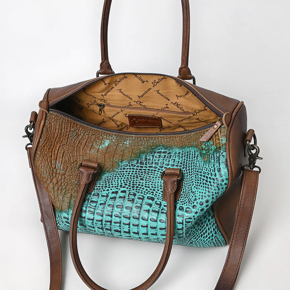ADBG1562 American Darling Western Leather Crocodile Embossed Speedy Bag - Premium Genuine Leather Travel Duffel Bag