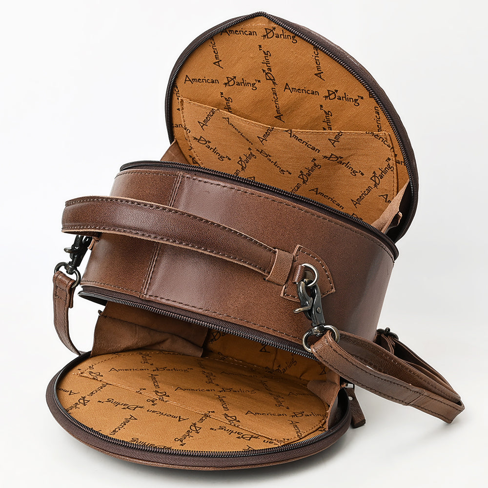 ADBG1563 American Darling Western Genuine Leather Canteen Bag - Crocodile Embossed Round Crossbody