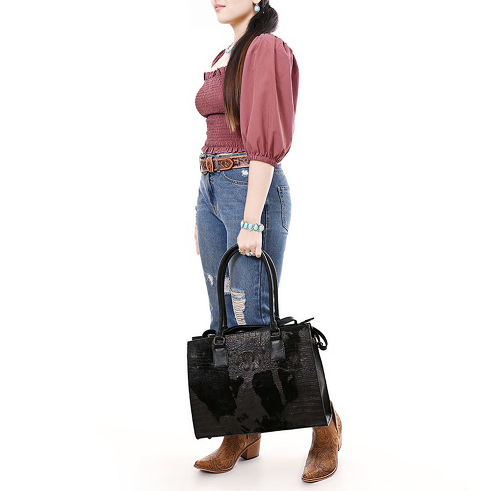 ADBG1561 American Darling Western Genuine Leather Crocodile Embossed Tote Bag