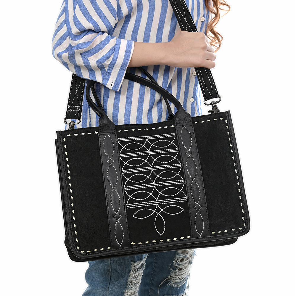 ADBG1577B American Darling Black Western Genuine suede Leather Tote Bag with Handcrafted Detailing & Premium Craftsmanship