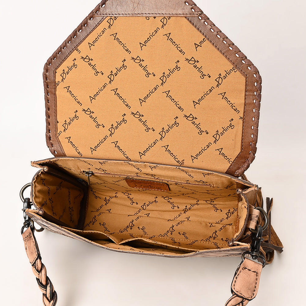 ADBG1581 American Darling Western Leather Envelope Bag with Fringe and Hand-Tooled Detailing