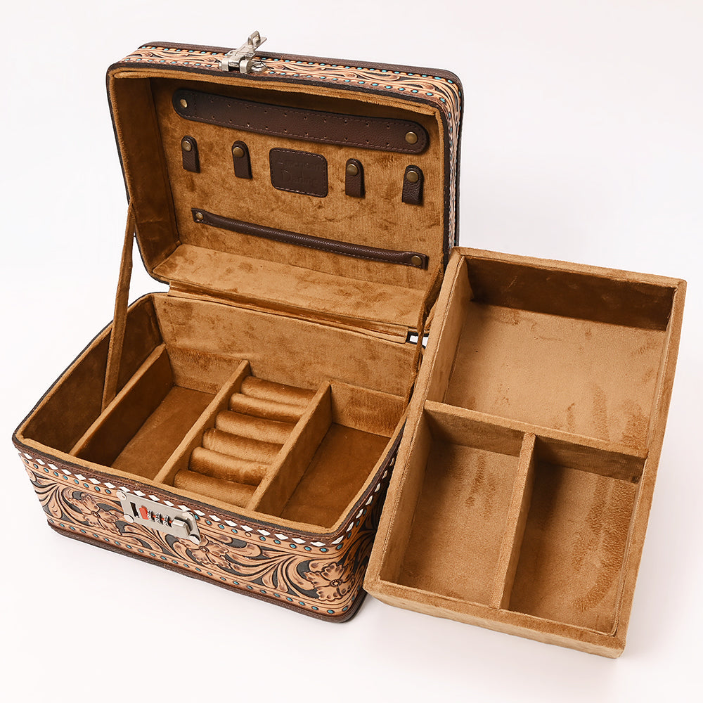 ADBGA632 American Darling Hand Tooled Genuine Leather Jewelry Case