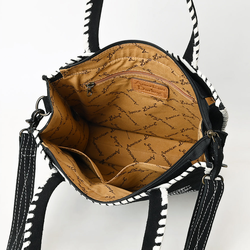 ADBG1590 Black Genuine suede Embroidered Tote Bag - Western Whipstitch Shoulder & Crossbody Purse