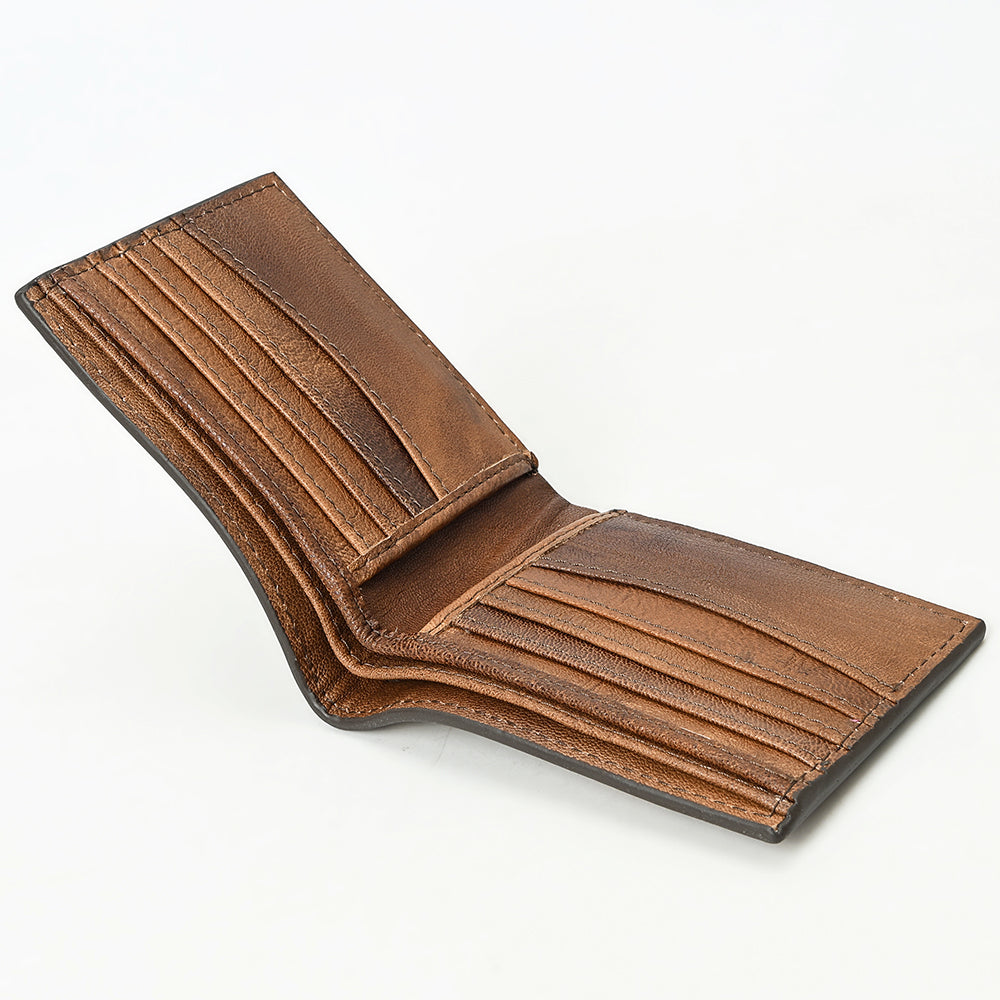 ADBG1592 Handtooled Leather Wallet - Western Floral Tooled Bifold with Stud Detail