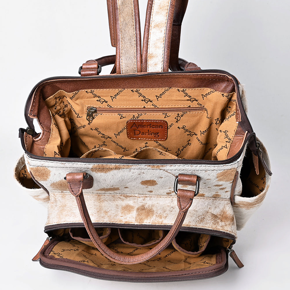 ADBG1597 American Darling Western Leather Backpack Bag with Hair-On Cowhide and Premium Full-Grain Leather