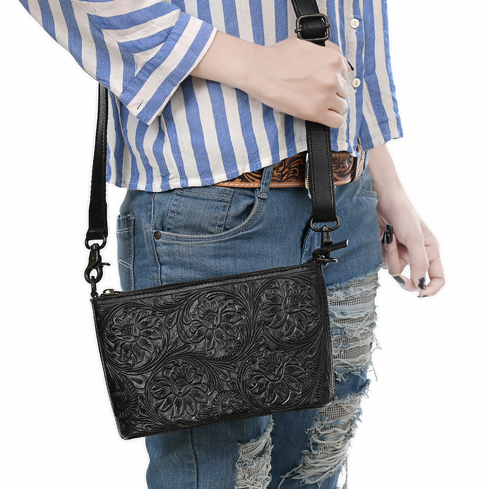 ADBGZ892A Black Tooled Leather Crossbody Bag | American Darling