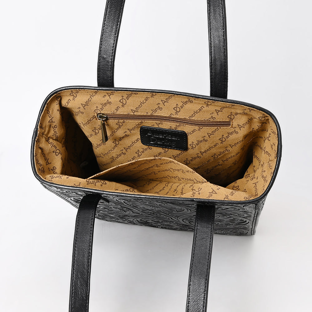 ADBGZ896A Black Hand-Tooled Genuine Leather Western Tote Bag