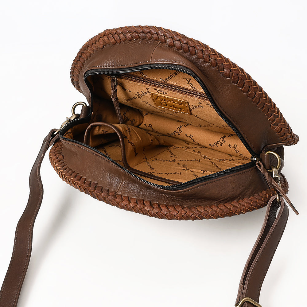 ADBGM507 Round Desert Etched Canteen - Western Leather Bag with Cactus Landscape Art