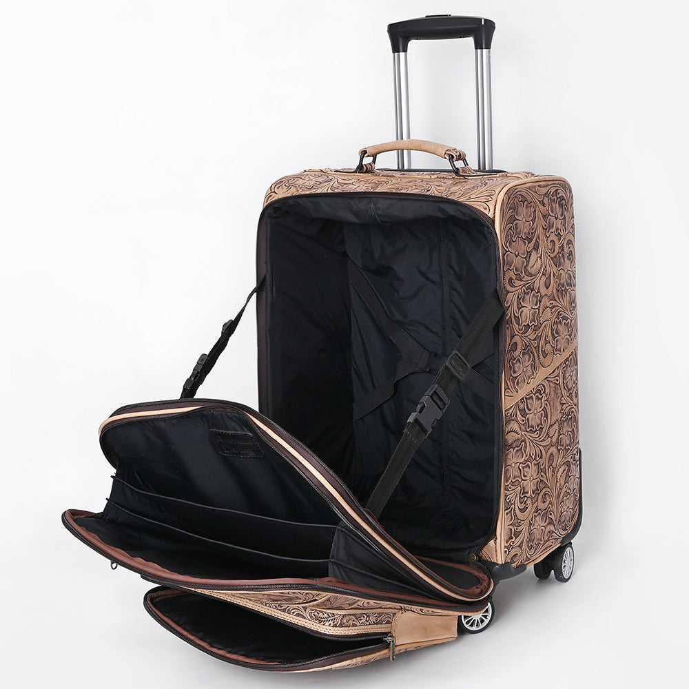 ADBG1601 American Darling Western Hand-Tooled Leather Travel Case with Floral Carving | Premium Genuine Leather Luggage