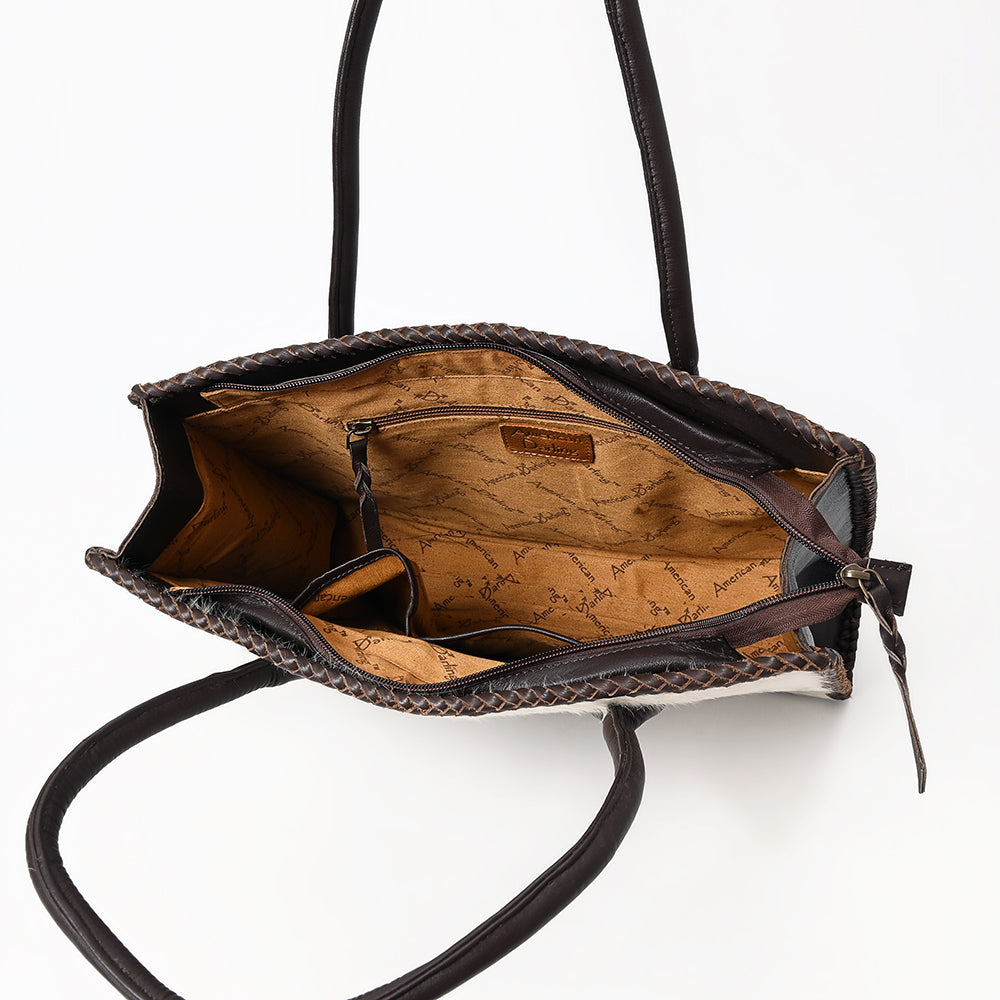 ADBGM512 Western Cowhide Leather Tote with Stagecoach Design -Handcrafted Rodeo Purse