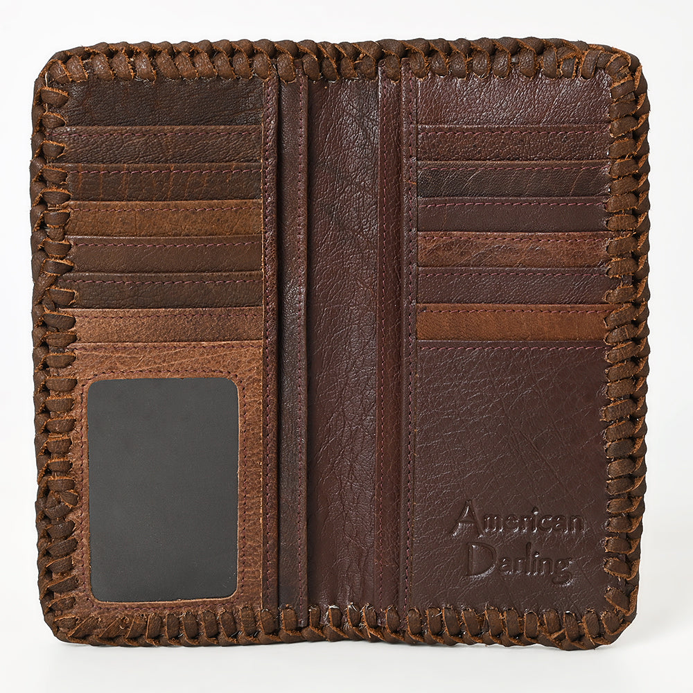 ADBGM513 Western Cowhide Leather Wallet with Cowboy Applique - Handcrafted Rodeo Clutch