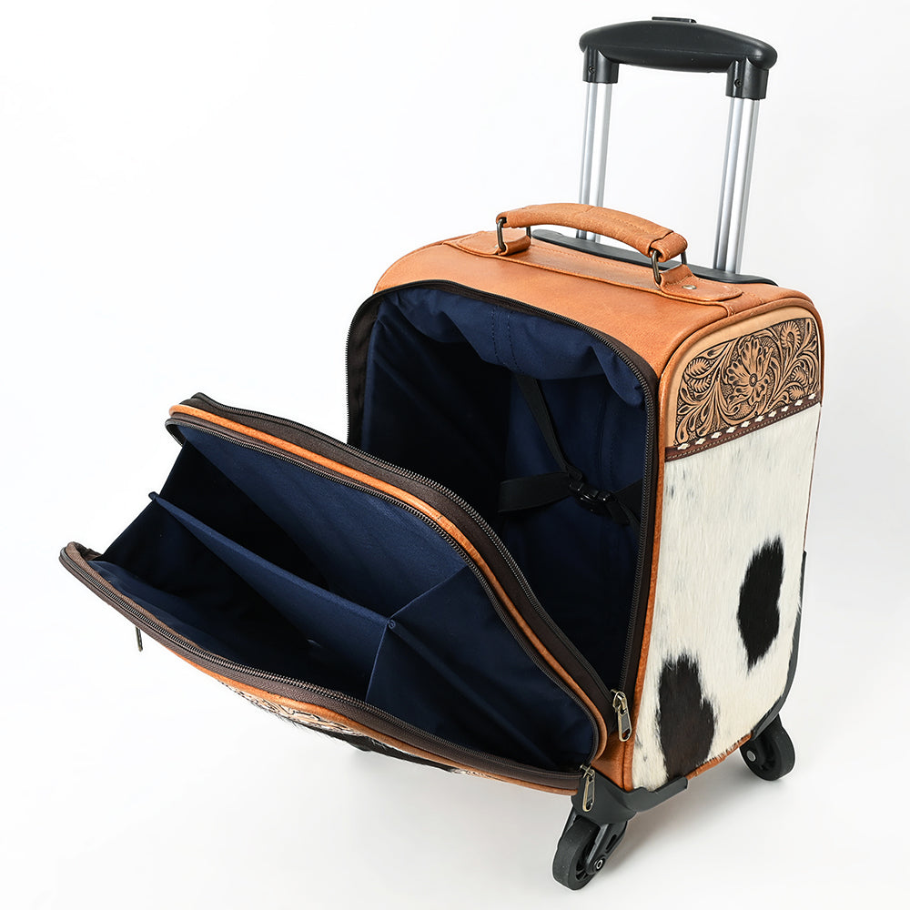 ADBG1612 American Darling Western Leather Travel Case with Hair-On Cowhide & Hand-Tooled Details