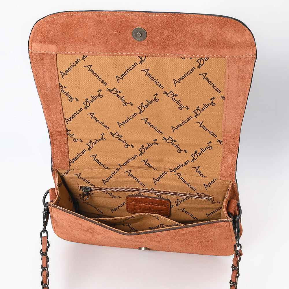 ADBG1626 American Darling Western Genuine Suede Leather Crossbody Bag with Buck Stitch & Boot-Stitched Detailing