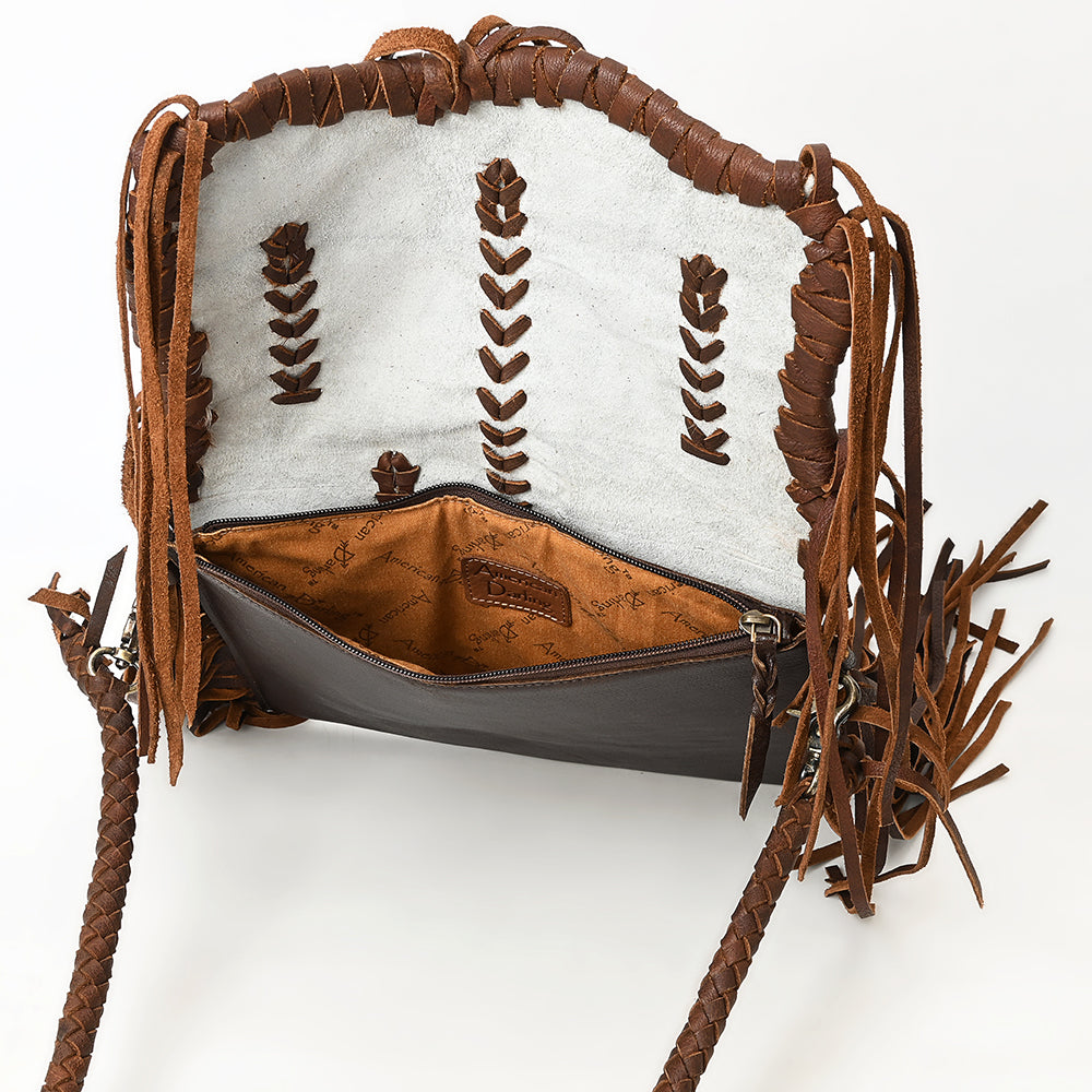 ADBGM518 Hair-On Cowhide Crossbody Clutch Bag with Fringe - Western Leather Boho Saddle Purse