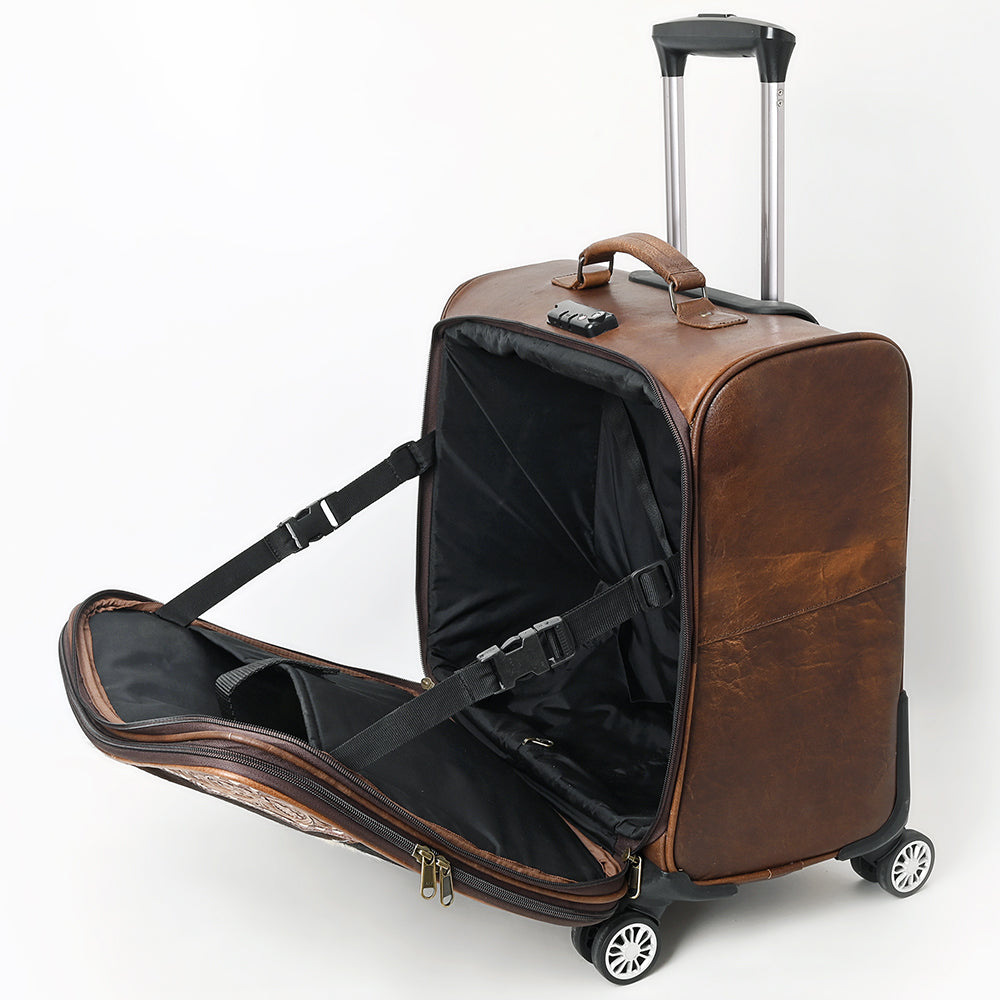 ADBG1571 American Darling Western Leather Travel Case with Hair-On Cowhide & Hand Tooled Floral
