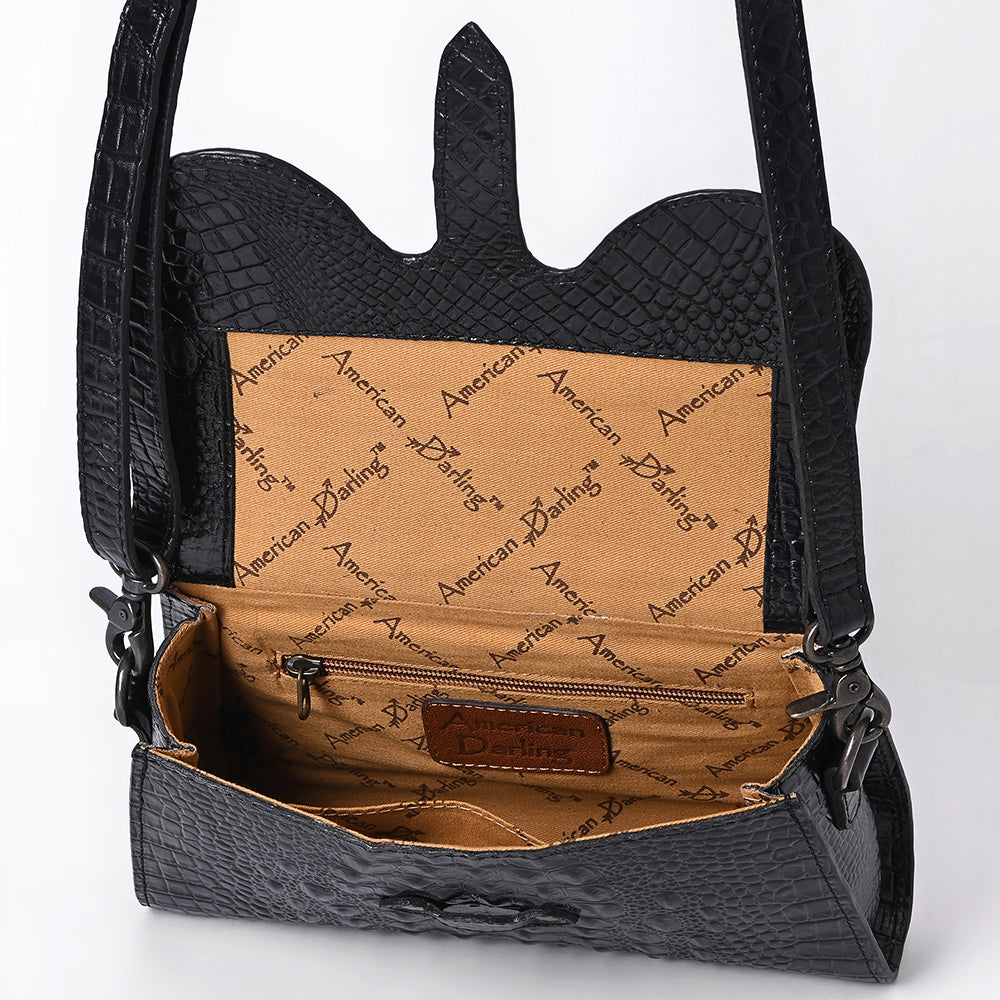 ADBG1635A American Darling Black Crocodile Embossed Leather Cross Body Bag with Western Detailing