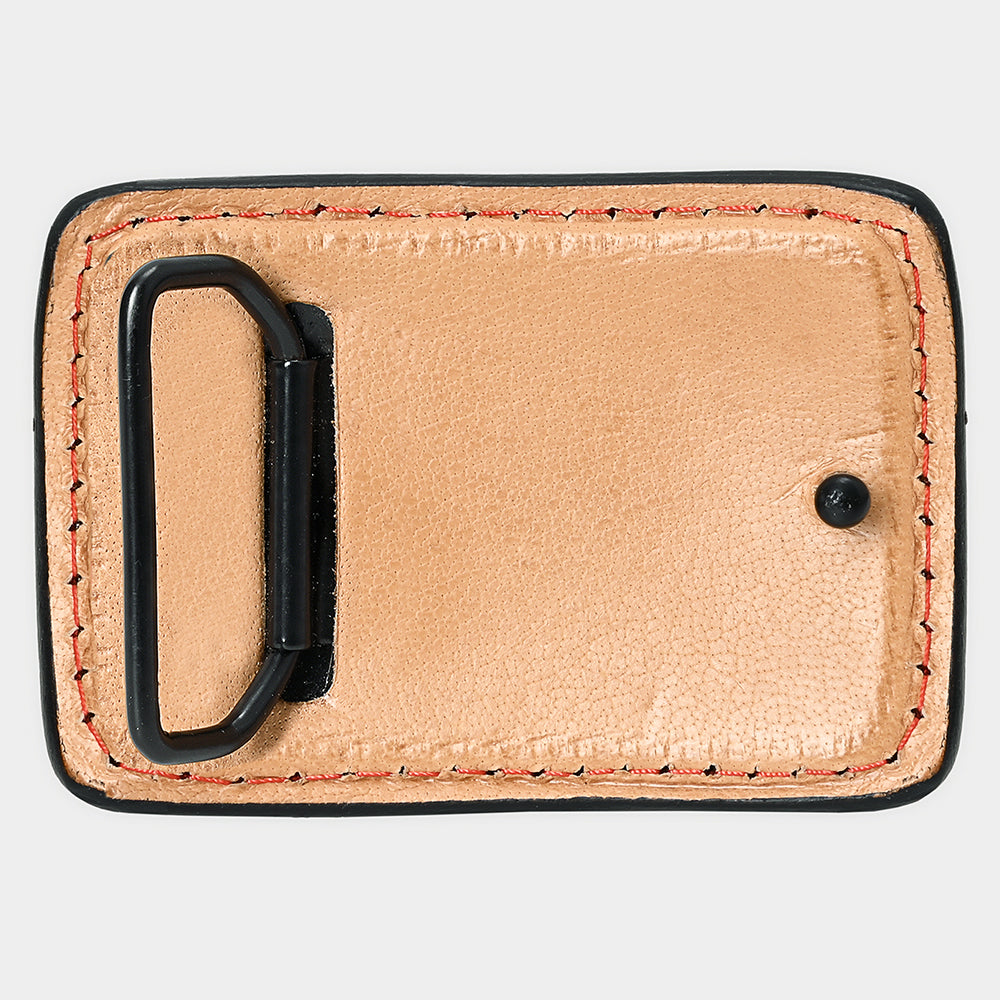 ADBLF103-BU Tooled Leather Floral Belt Buckle with Red Trim