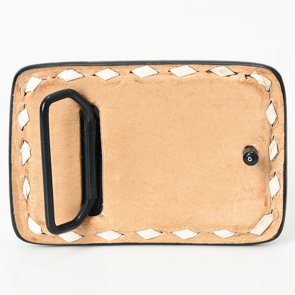 ADBLF104-BU Hand-Painted Arrow Tooled Leather Belt Buckle Rustic Red & Turquoise