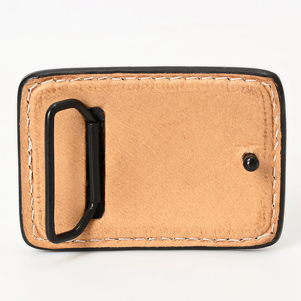 ADBLF114-BU Hand-Tooled Leather Belt Buckle - Sunflower and Floral Carving