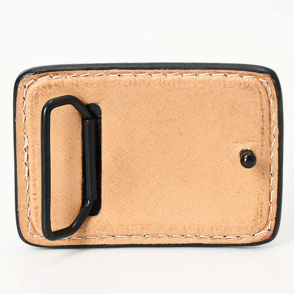 ADBLF122-BU Tooled Leather Belt - Bright Yellow Sunflowers & Scrollwork Design