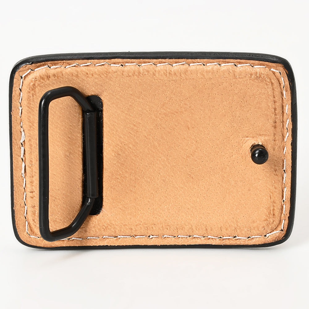 ADBLF126-BU Tooled Leather Key Fob - Turquoise Stone-Inspired Design