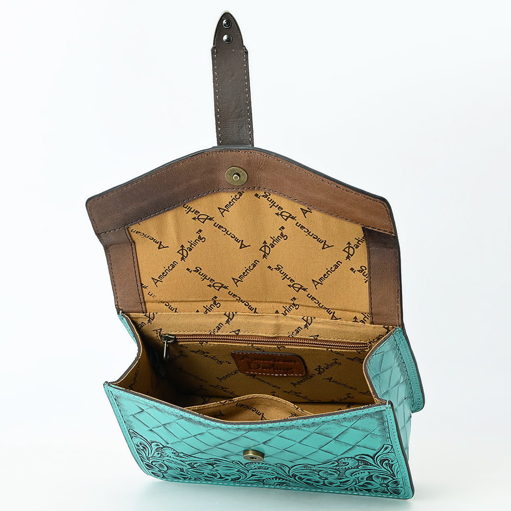 ADBG1535 American Darling Western Leather Small Crossbody Bag with Hand-Tooled Floral Design & Chain Strap