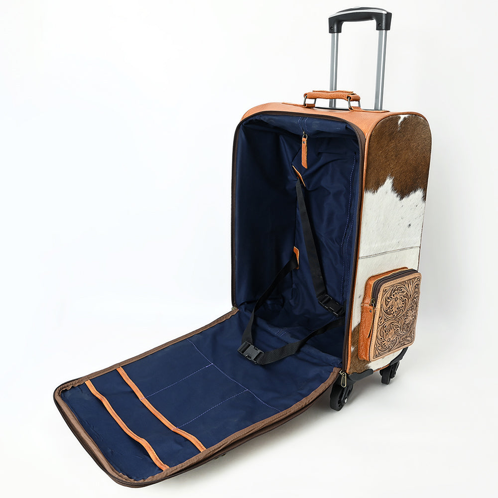 ADBG1639 American Darling Western Leather Travel Case with Hair-On Cowhide & Hand-Tooled Detailing
