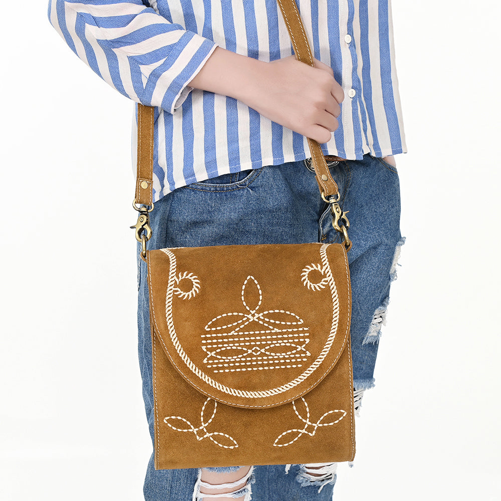 ADBGA685 American Darling Boot Stitched Suede Genuine Leather Cross body Bag