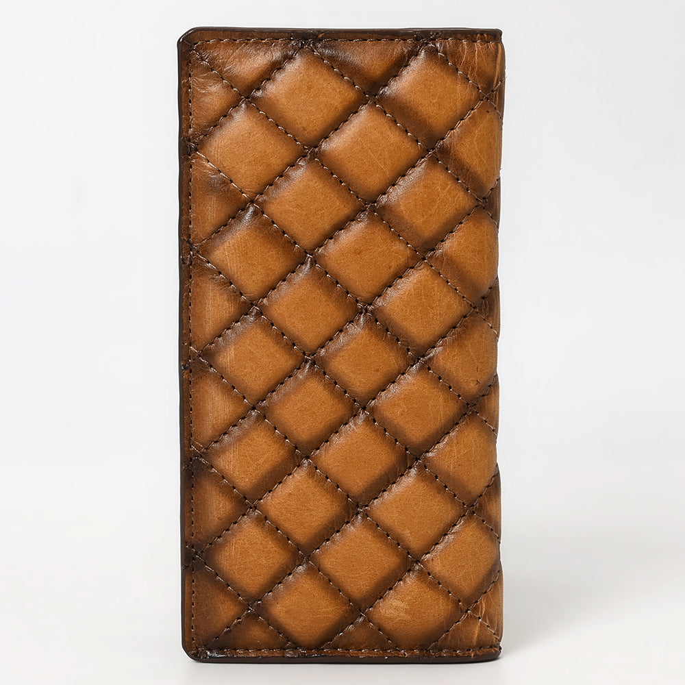 ADBGM530A Quilted Tan Leather Rodeo Wallet - Western Long Checkbook Bifold for Men