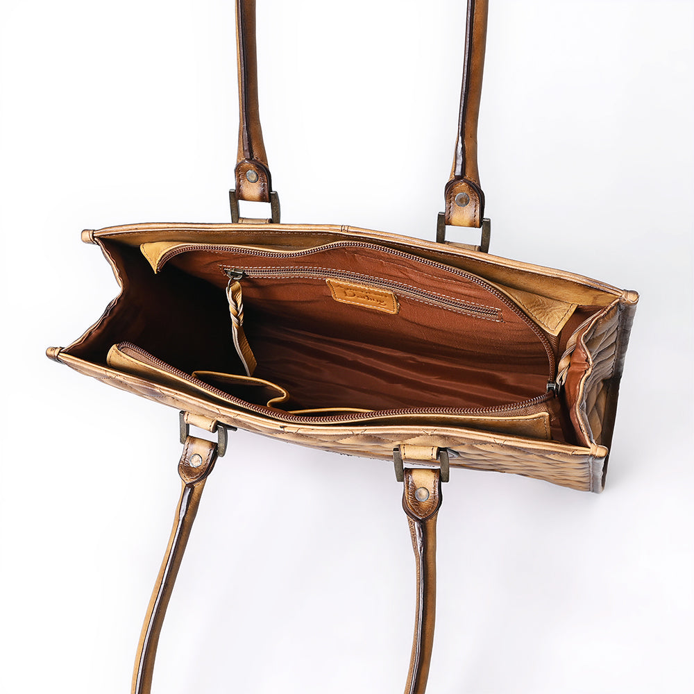 ADBGM542 Western Quilted Leather Tote Bag - Structured Cowgirl Handbag with Diamond Stitch Patch