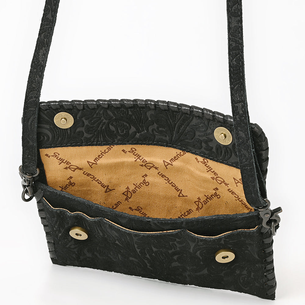 ADBG1645 American Darling Western Leather Small Cross Body Bag with Braided Detailing Damascus