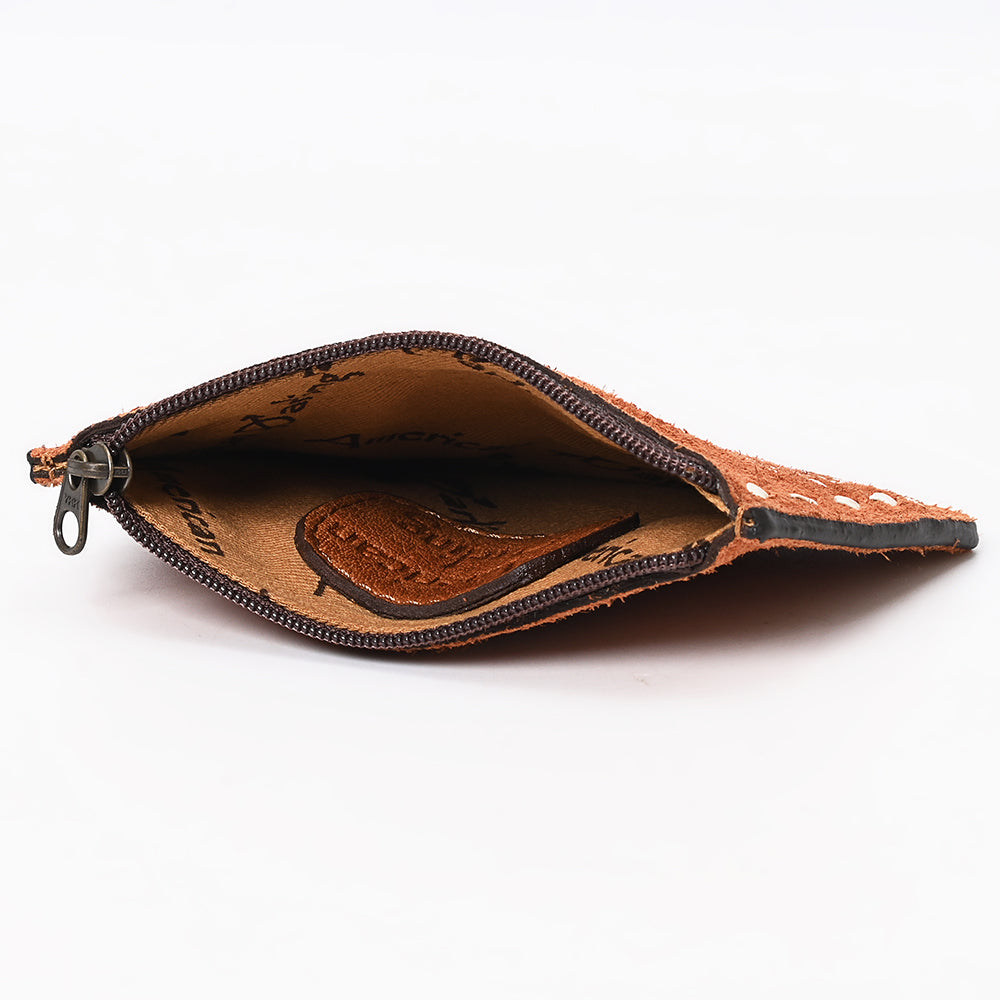 ADBG1655 American Darling Western Genuine Suede Leather Card Holder with Buck Stitching Handcrafted Compact Design
