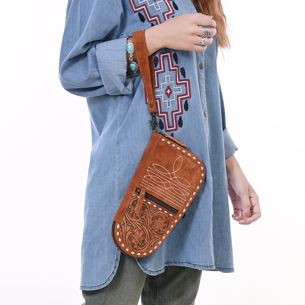 ADGC107 Genuine suede & Tooled Leather Pistol Case - Western Stitch Detail by American Darling