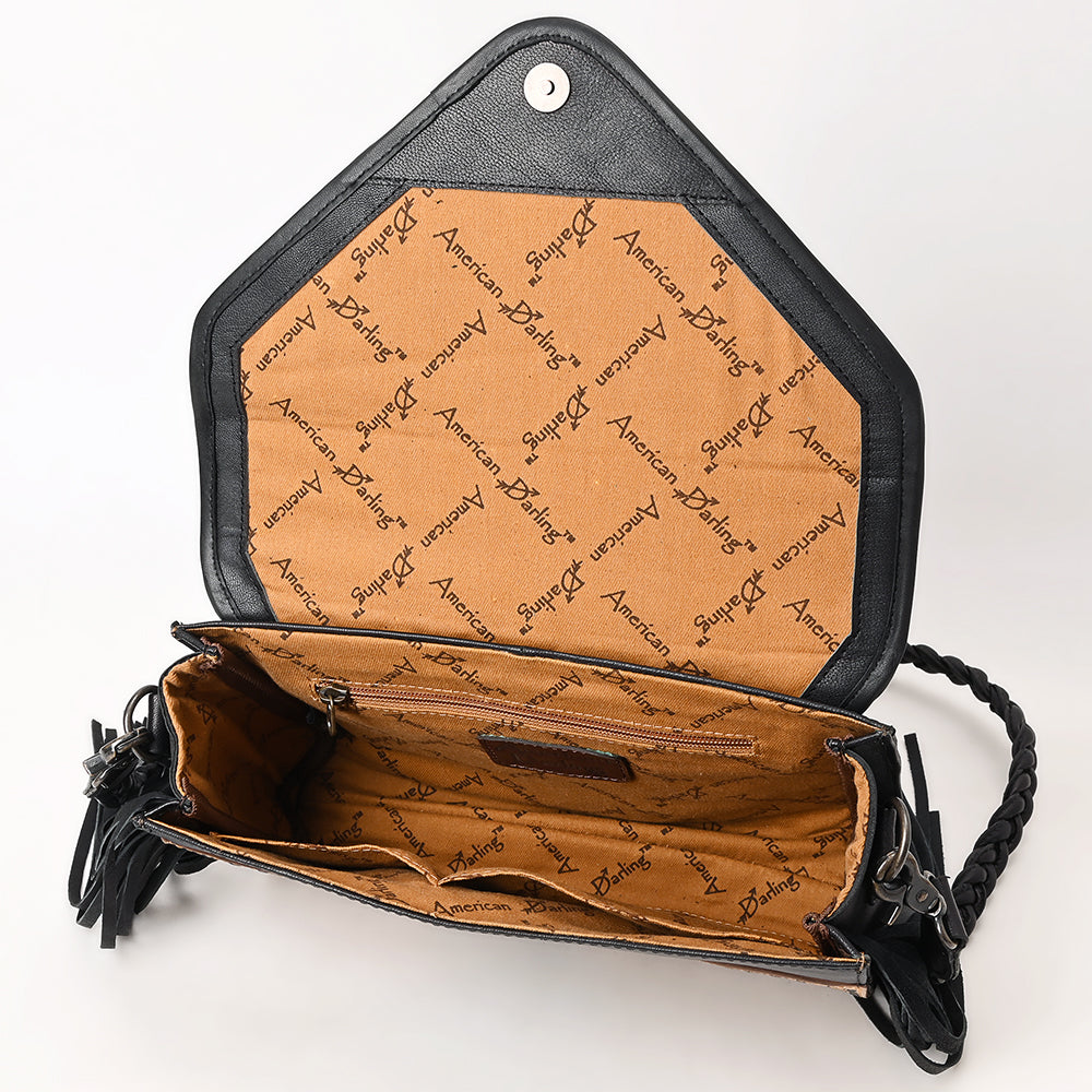 ADBG1678 American Darling Hand-Tooled Western Leather Crossbody Bag with Fringe & Floral Carving