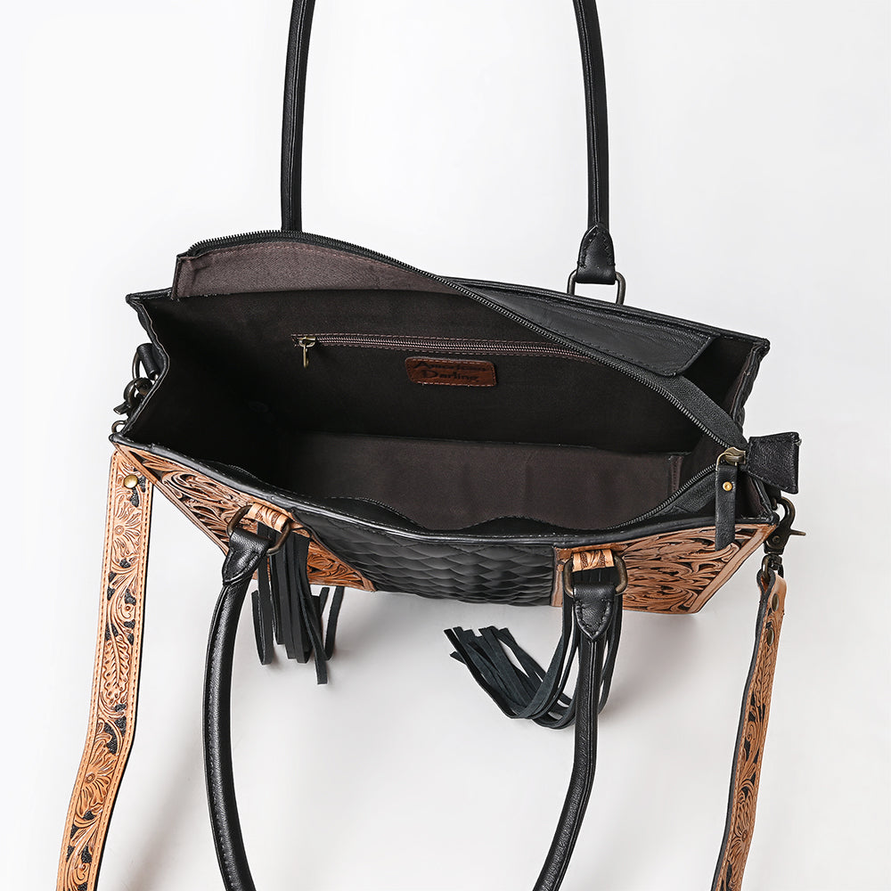ADBG1690 American Darling Cowhide & Hand-Tooled Leather Tote | Fringe Shoulder Bag