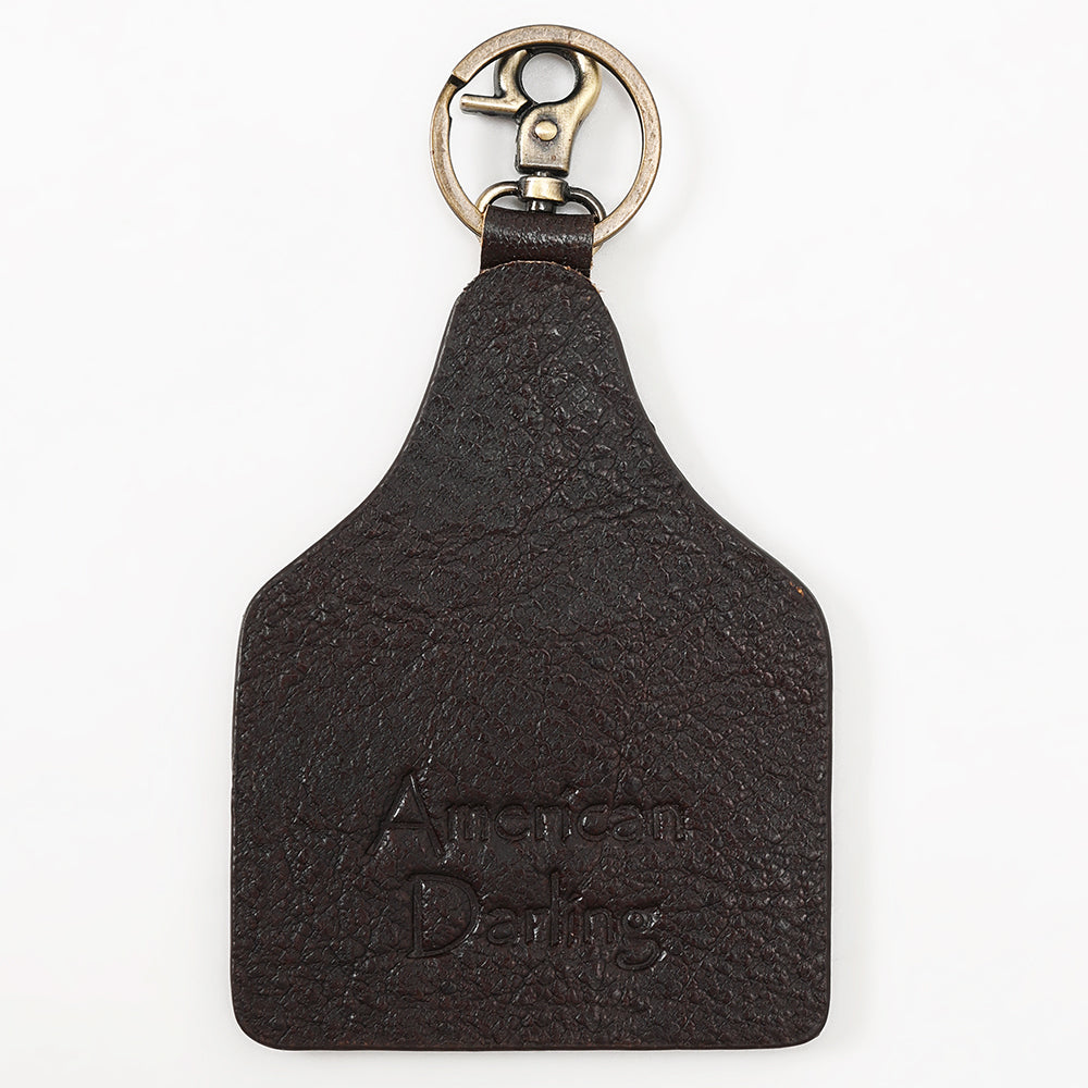 ADKRM134 Hand-Painted Leather Keyring Desert Cactus & Mountain Scene