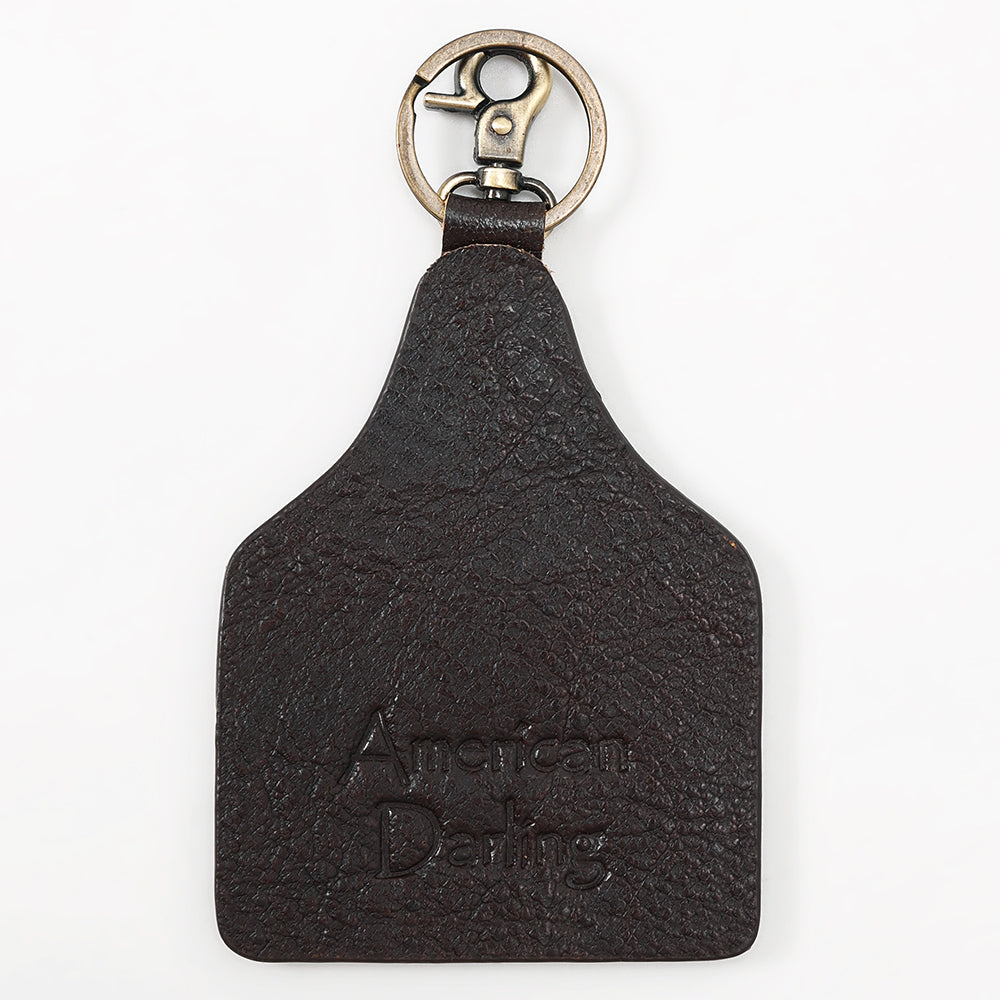 ADKRM137 Hand-Painted Leather Keyring Twin Cactus & Aztec Blanket Design