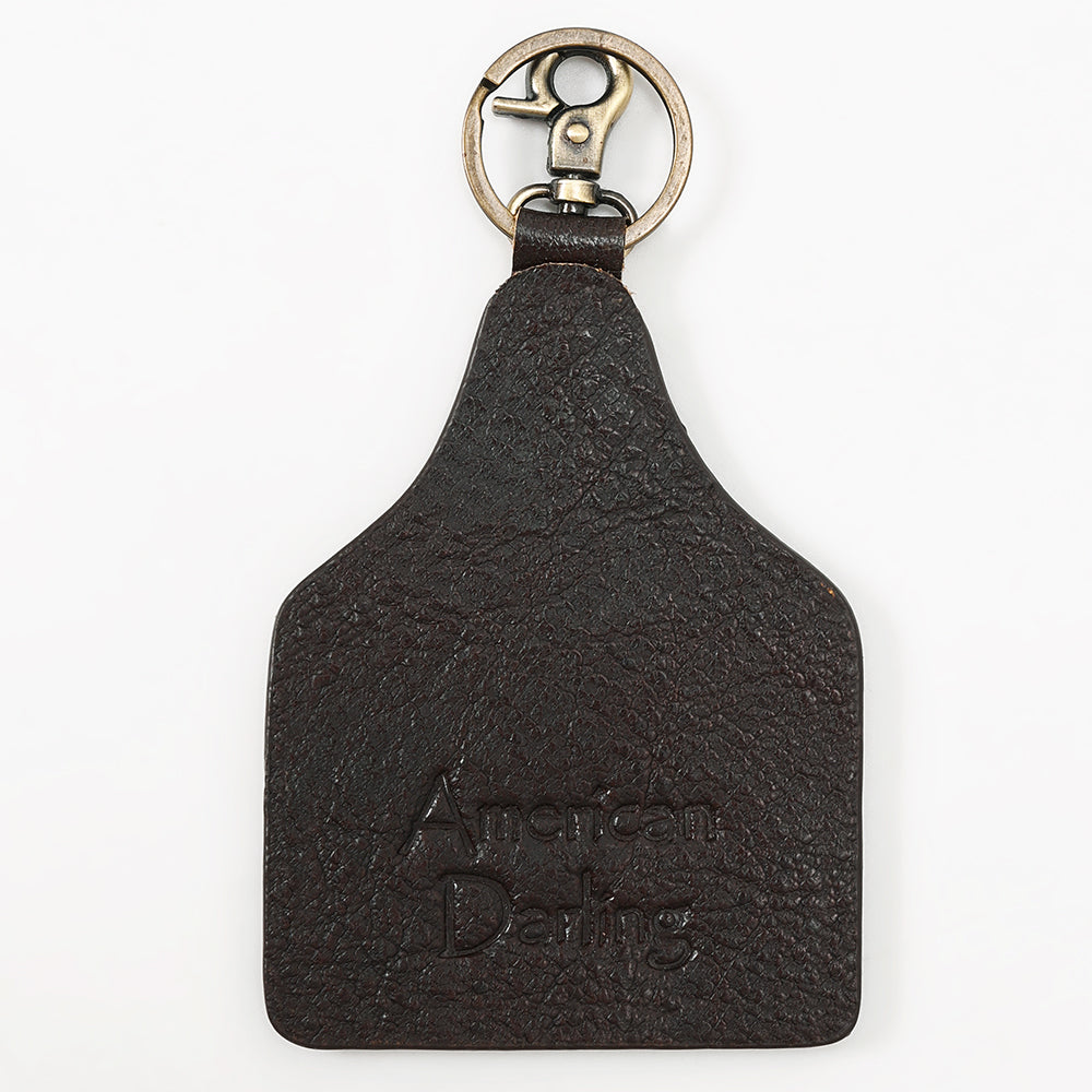 ADKRM138 Hand-Painted Tipi Leather Keyring Western Tribal Landscape Art