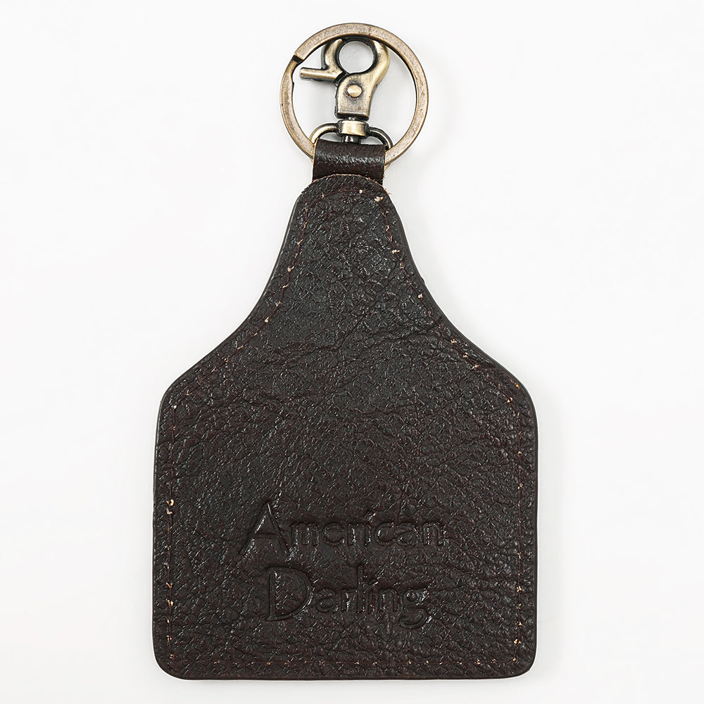 ADKRM139 Western Desert Scene Cowhide Leather Keychain Hand-Tooled Cactus Landscape