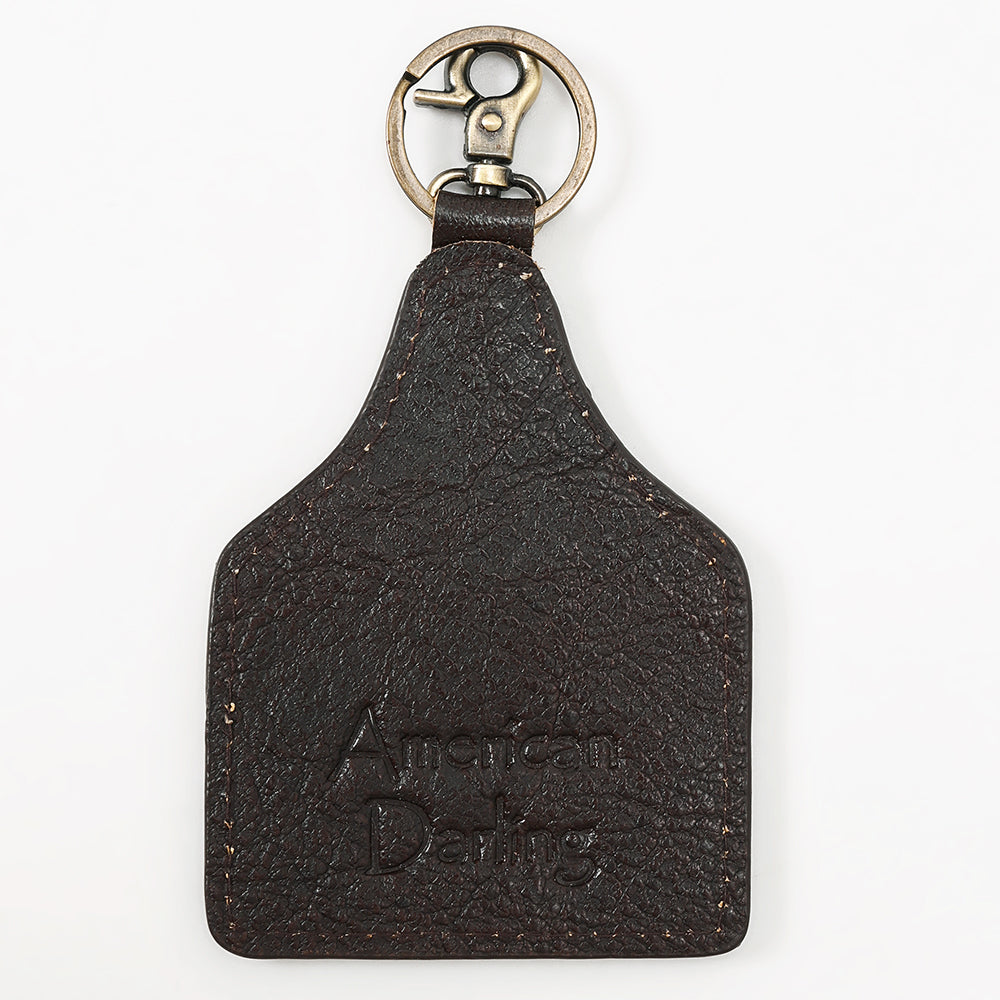 ADKRM142 Cowboy & Horse Cowhide Leather Keyring Hand-Tooled Western Silhouette