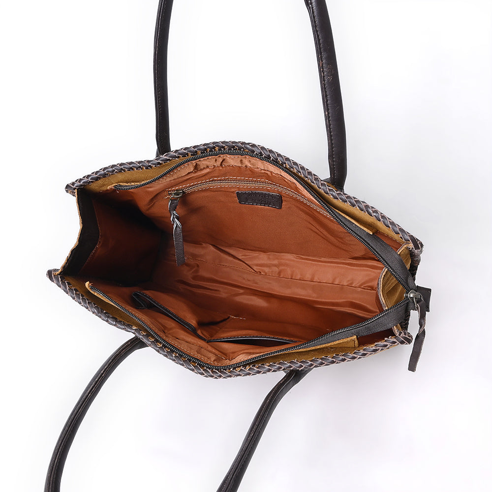 ADBGM556 Western Arrow Embroidered Genuine suede Tote - Hand-Laced Leather Trim Cowgirl Handbag