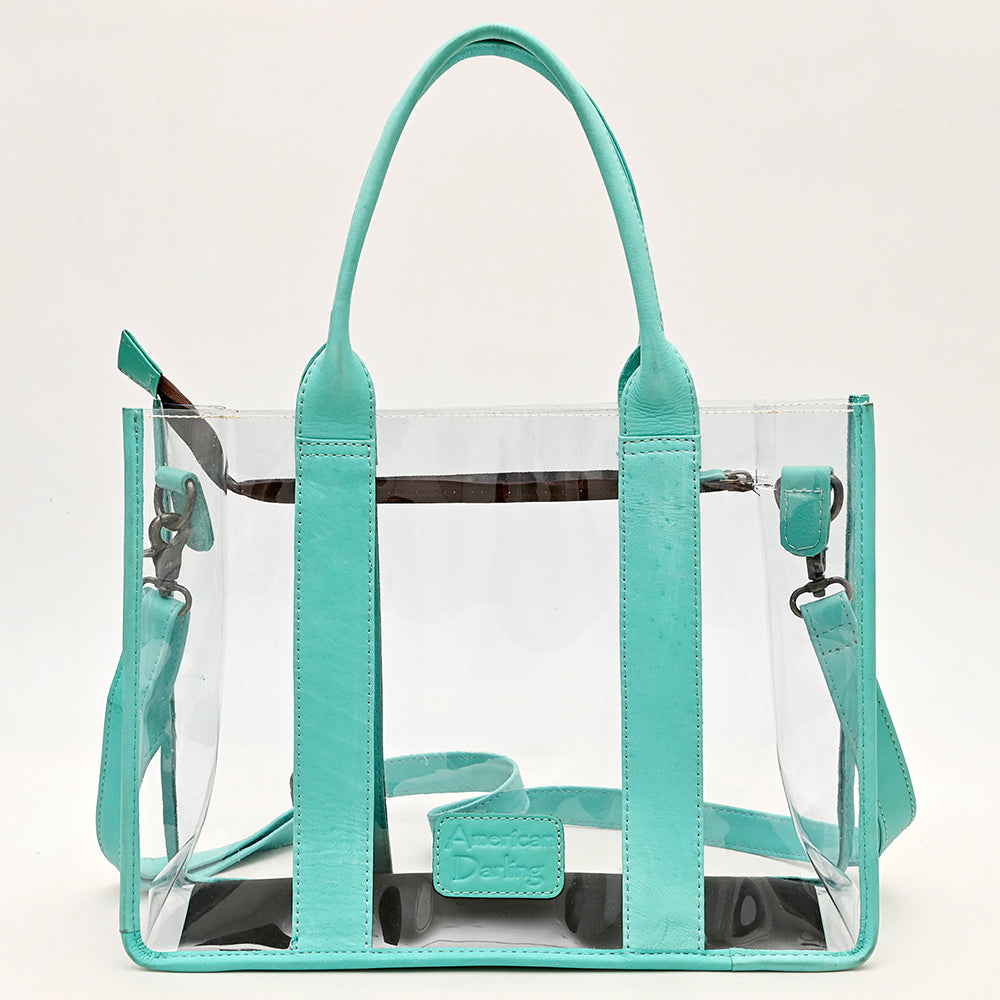 ADBG1696 Clear Stadium Tote with Tooled Turquoise Leather Trim
