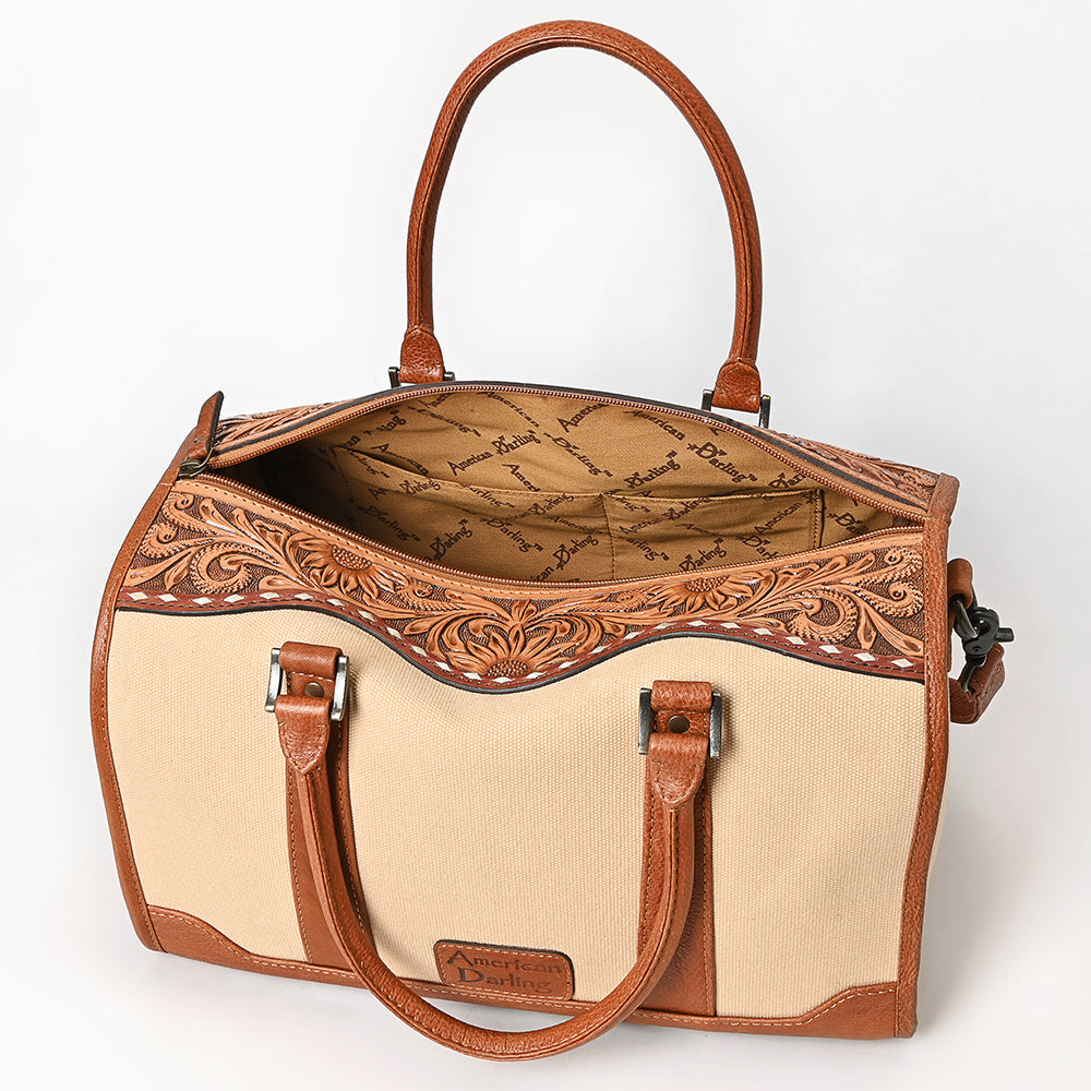 ADBG1697 Western Canvas Duffel Bag with Tooled Leather Accents