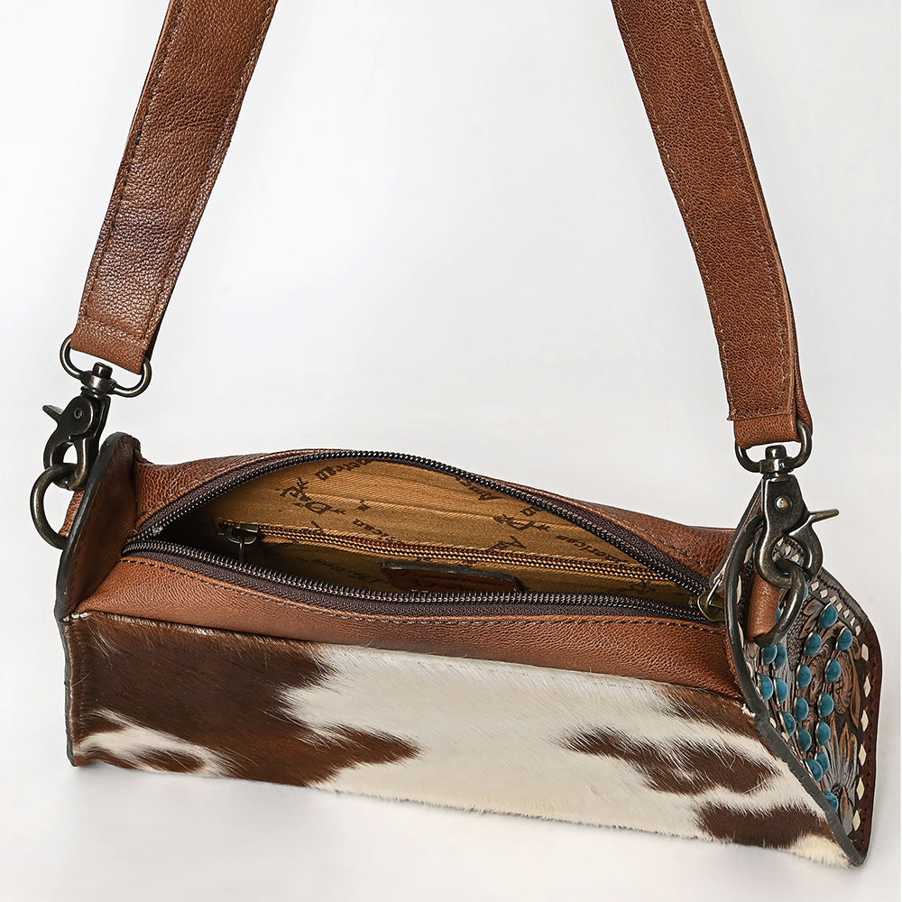 ADBG1698 American Darling Cowhide Shoulder Bag | Hand-Tooled Genuine Leather Turquoise Accent