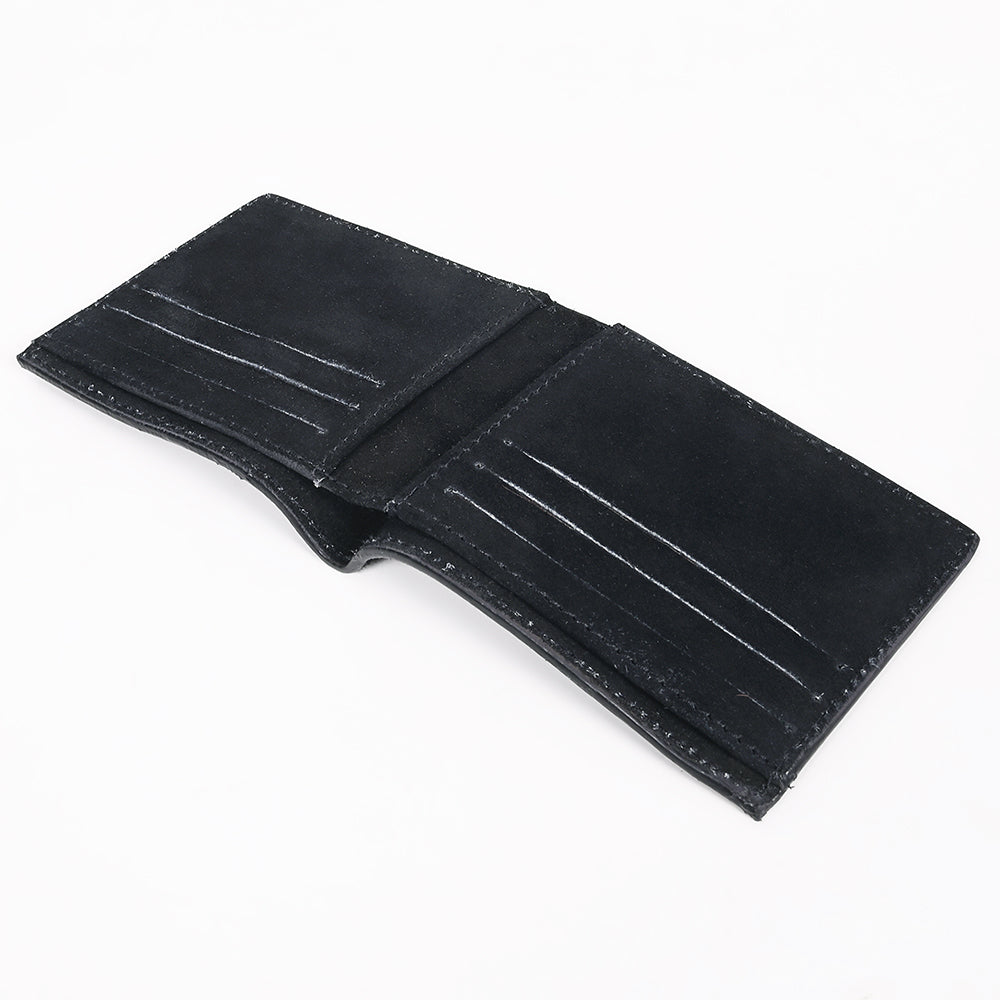 ADBGZ919A Black Genuine suede Leather Bifold Wallet with White Embroidered Stitch Detail