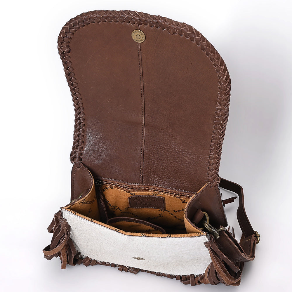 ADBGM602 Las Vegas Cowboy Scene Hair-On Hide Fringe Crossbody Bag - Western Leather Purse
