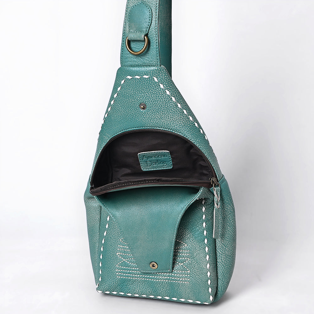 ADBGM605 Genuine Leather Western Sling Bag with White Stitching & Crossbody Strap
